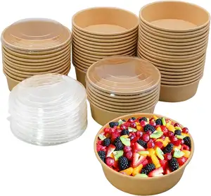 1000ml Eco Friendly Noodle Soup Salad Bowl kraft paper Disposable Serving Bowl with Lid best selling products 2024