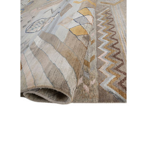 Tapis géométrique noué à la main en laine et soie de bambou Manchaha, gris et noir, épaisseur 10 mm, pour salon, couloir, rectangulaire - LES-1457 - Product Image 2