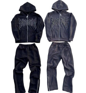 Design tendance unisexe personnalisé, 340 g/m², imprimé en relief, cordon de serrage, bas évasé, fermeture éclair, streetwear, capuche avant, léger, hiver - Product Image 1