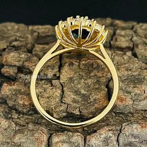 14K Oro Sólido Forma Ovalada Azul Zafiro Diamante Natural Halo Anillo de Compromiso. - Product Image 3