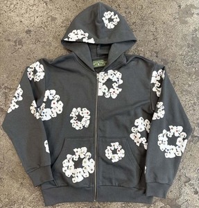 Tears Rhinestone Cotton <b>Wreath</b> Gray Streetwear DenimTearss Sweatshirt Hoodie Tears Rhinestone Cotton <b>Wreath</b> Zip Hoodie Gray - Product Image 1