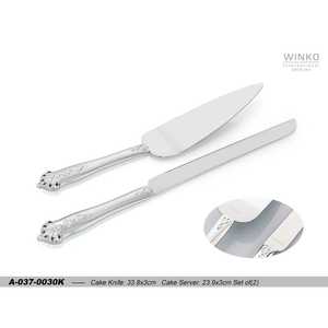 Juego de 2 piezas de espátula y cuchillo para pastel Winko Anastasia, ecológico, color bronce blanco con 36 cristales transparentes, hecho en China (A-037-0030K-990) - Product Image 1