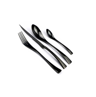 Miroir 7PCS Couverts Couteau Cuillère Fourchette Argenterie Moderne Noir Mat Ensemble de Couverts en Acier Inoxydable pièce