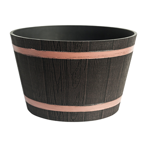 Maceta de Madera de Pino con Acabado Rústico Marrón Oscuro, Medio Barril, 20 Pulgadas, Grande, para Interiores y Exteriores, Decorativa, para Jardín, Flores, Venta al por Mayor - Product Image 1