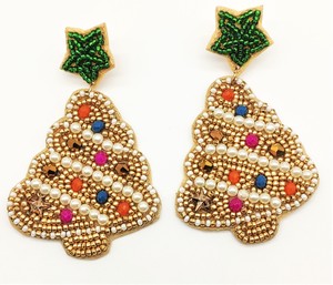 Ensemble de boucles d'oreilles de Noël plaqué or à la mode pour filles motif géométrique et floral mignon avec perles et diamants - Product Image 3