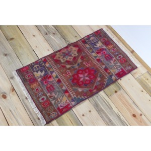 Tapis vintage, tapis turc 1,6x2,9 pieds, tapis en laine géométrique rose - Product Image 2