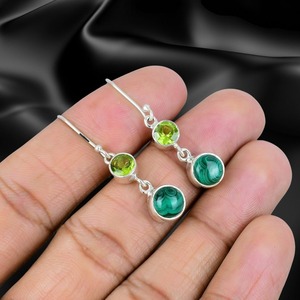 Boucles d'oreilles en malachite de créateur avec pierres précieuses Bijoux Cadeau de mariage en argent sterling massif 925 Cadeau pour femmes - Product Image 2
