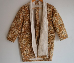 Chaqueta acolchada estilo bohemio hecha a mano para mujer, estampado Floral a mano, Kantha, abrigo, vestido, Kimono corto, frente abierto - Product Image 4