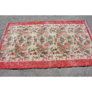 พรมตุรกีโบราณทรงสี่เหลี่ยมผืนผ้าขนาดใหญ่3.8 x 6.5ft คลาสสิกสีแดงเบจปะต่อน้ำยางขนสัตว์สำหรับห้องวัยรุ่นใช้ห้องโถง - Product Image 3