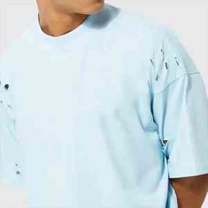 Camiseta de Algodón 100% Desgastada de Moda para Hombre, Corte Holgado, Estampada, Personalizada, Estilo Urbano, Talla Grande, Camiseta de Alta Calidad para Hombre - Product Image 5