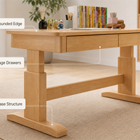 Bureau d'étude moderne et durable en bois clair, réglable en hauteur, avec tiroirs, pour étudiants, chambre à coucher, bureau à domicile
