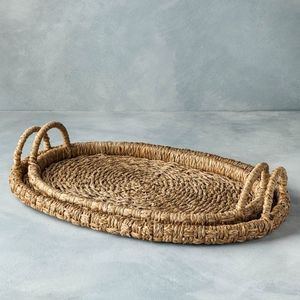 <b>Wicker</b> Serving <b>Basket</b> <b>Wicker</b> Woven Serving Tray Rattan Braided Tray with <b>Handles</b> Japanese Tea Serving Tray Table Decor Plate - Product Image 2