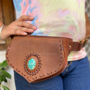 Riñonera de cuero auténtico para hombre y mujer, cinturones de bolsillo de cuero con estilo, a la cadera, cinturón de piedras para juegos de viaje, Unisex - Product Image 1