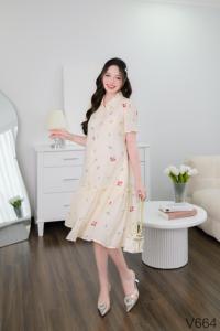 Robe de maternité légère en crêpe de soie V664 Vêtements de maternité respirants et absorbant la sueur - Product Image 4