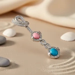Colgante de Plata 925 con Turquesa en Forma de Espiga para Mujer, Engaste de Garra con Gema Rosa, Joyería Fina de Moda - Product Image 1
