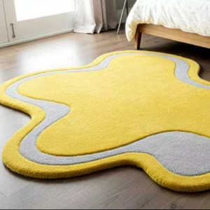 Alfombra de onda amarilla con mechones a mano superior, alfombra moderna de terracota de 8x9, diseño abstracto de textura suave para sala de estar o dormitorio, alfombra - Product Image 1