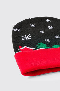 Christmas Theme Knit Beanie 100% Wool Folded Cuff Unisex Warm Winter <b>Hat</b> <b>Holiday</b> Style Jacquard Knit <b>Hats</b> - Product Image 4