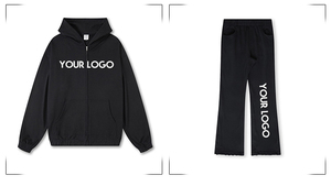 โลโก้ที่กําหนดเองขายส่งวอร์มเฮฟวี่เวทซิปฮู้ดและกางเกงขายาวไมโครบานชุด Sweatsuit ขนาดใหญ่สําหรับผู้ชาย - Product Image 4