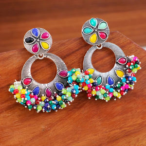 Direct Indian Supplier High Quality High Grade Oxidised Silver Plated Multicolor Geometric Beads Dangler <b>Stud</b> <b>Earrings</b> for Women - Product Image 1