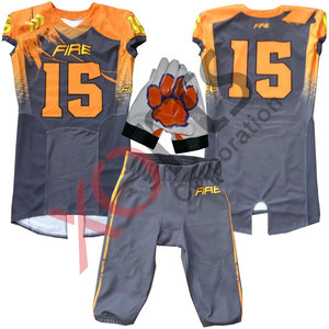 Uniforme d'équipe de football américain personnalisé avec sublimation pour enfants, jersey bleu gris de qualité supérieure, gants de pantalon confortables, vente en gros - Product Image 5