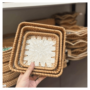 Mother of Pearl Rattan Tray Rattan frame with pearl inlay for <b>serving</b> <b>set</b> centerpiece and seasonal décor Vietnam - Product Image 3