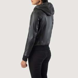 Chaqueta Bomber de Piel de Oveja Rebella, Negra, con Capucha, Resistente al Viento - Product Image 5