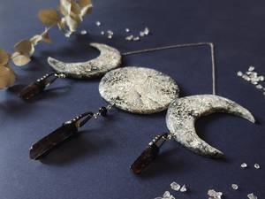 Tenture murale en bois faite à la main avec miroir et perles, art textile décoratif pour les intérieurs de maison ethniques modernes - Product Image 2