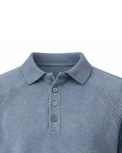 เสื้อโปโลไหมพรมขนสัตว์ผู้ชายสีเทา ผลิตโดยผู้ผลิต เสื้อกันหนาวแขนยาวแบบสวม ปิดด้วยกระดุม สไตล์ลำลอง อุ่นสบาย ผ้าถักเนื้อหนา - Product Image 4