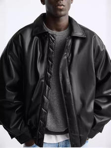 Veste en cuir véritable personnalisée pour homme, vintage, lisse, monochrome, respirante, avec col montant, logo sur le devant, fermeture éclair - Product Image 4