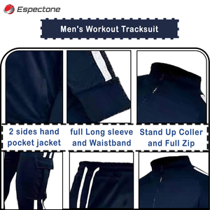 Ropa deportiva informal de rayas sólidas para entrenamiento de los hombres, chándal transpirable cálido para la piel, chándales para correr, logotipo personalizado de Espectone - Product Image 2