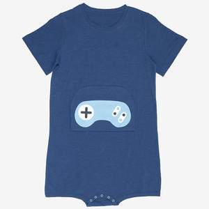 Royal Blue Game Controller Print Pocket Flap Body G-tube Access Romper, ropa de apertura de barriga de tubo de alimentación, Mono para niños - Product Image 1