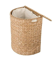 Panier à linge en jacinthe d'eau avec couvercle, panier en osier tissé à la main avec doublure en tissu pour le rangement dans la salle de bain et la chambre à coucher, en provenance du Vietnam