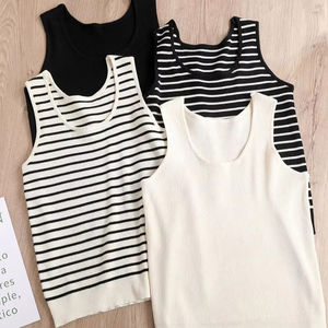 เสื้อแขนกุดลำลองลายทางทรงหลวมของผู้หญิงเสื้อกล้ามคอกลมและเปิดไหล่สำหรับกลางแจ้งฤดูร้อน - Product Image 1