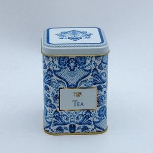 Caja de Metal Cuadrada de 0.5L Tapa Deslizante Inspirado en Azulejo Azul Blanco Patrón Decorativo Reciclable En Relieve 75x75x102mm Rectángulo - Product Image 2