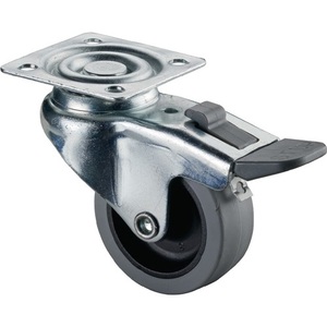 50 mm Total <b>Lock</b> Grey Rubber BS Casters-Plain Bearing Furniture <b>Wheels</b> 35 kg Load Capacity 35 mm Mounting Plate 50 mm Caster - Product Image 1