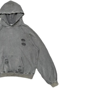 Sudaderas con capucha vintage de algodón grueso, venta al por mayor, jersey en blanco, sudaderas con capucha lavadas con ácido desgastadas recortadas para hombres, 100% de algodón suelto de gran tamaño - Product Image 2