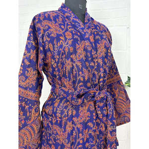 Unisex Yak Wool Robe Geometric Diamond Print Urban Luxury Floral Warm Beige <b>Red</b> and Blue-Green Dyed - Product Image 5