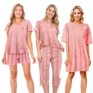 Set Pigiama 4 Pezzi in Spandex Leggero Kawaii, Abbigliamento Casual per Casa, Elastico in Vita con Cordoncino, Logo Personalizzabile, Morbido Lavorato a Maglia, 2 Pezzi - Product Image 3