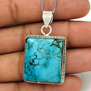 Fabuleux look 925 argent Sterling naturel Turquoise pierre précieuse forme carrée pendentif bijoux faits à la main prix de gros fournisseur en vrac - Product Image 3