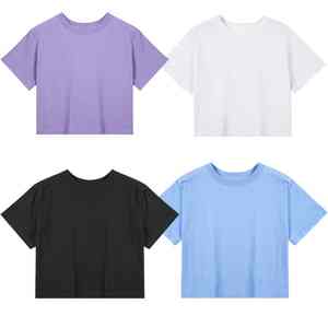 Top CORTO BÁSICO de manga corta para mujer, Camiseta de algodón suave y transpirable, camisetas en blanco personalizadas a granel, camiseta de color sólido con cuello redondo - Product Image 6