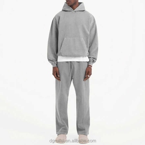 Ensemble de survêtement OEM personnalisé en molleton épais 300 g/m² délavé à l'acide, séchage rapide, pour homme, 100 % coton, sweat à capuche et pantalon de survêtement, style vintage uni - Product Image 1