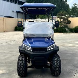 Voiturette de golf électrique bleue 4 places avec toit et pare-brise, véhicule utilitaire tout-terrain - Product Image 2