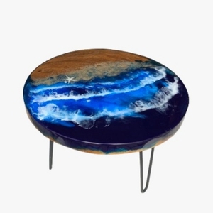 Table basse pliable en résine faite à la main OCEAN CONCEPT avec revêtement intégral en bois de teck, haute qualité, bleu, mobilier moderne pour salon - Product Image 1