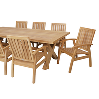 Ensemble de salle à manger moderne en teck massif 8 places, finition naturelle, chaise avec accoudoirs, pieds croisés, pliable, portable, pour hôtel, extérieur
