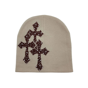 Gorro personalizado sin puños de calavera de invierno, gorros de Jacquard de punto con logotipo completo con gorros de tela comunes - Product Image 6