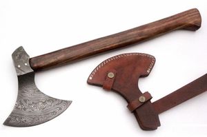 Hacha de hacha de acero de Damasco hecha a mano de fábrica de cubiertos OEM ODM personalizada al por mayor con madera de rosa grado industrial forjado al aire libre - Product Image 2