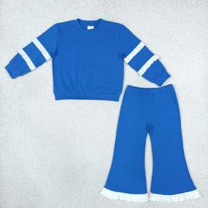 Ensemble 2 pièces pour petites filles, sweat-shirt vert à manches longues et pantalon évasé avec volants blancs, vêtements de printemps - Product Image 4