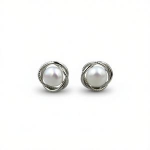 Orecchini a Perno in Oro con Perla Coltivata Bianca, Montatura Rotonda, Gioielli Classici da Donna per Uso Quotidiano - Product Image 1
