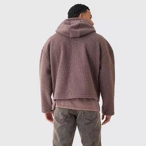 2024 nouvelle veste Sherpa surdimensionnée à capuche zippée pour hommes avec col brodé et sweat ceinturé veste à capuche pour hommes - Product Image 3