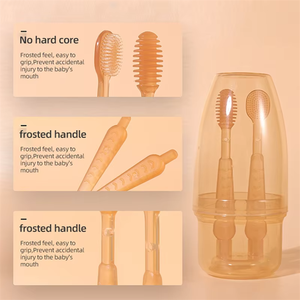 Juego de cepillos de dientes con revestimiento de lengua para bebé recién <span class=keywords><strong>nacido</strong></span>, limpiador bucal, cepillo de dientes de silicona, cepillo de dientes de silicona para niños - Product Image 5